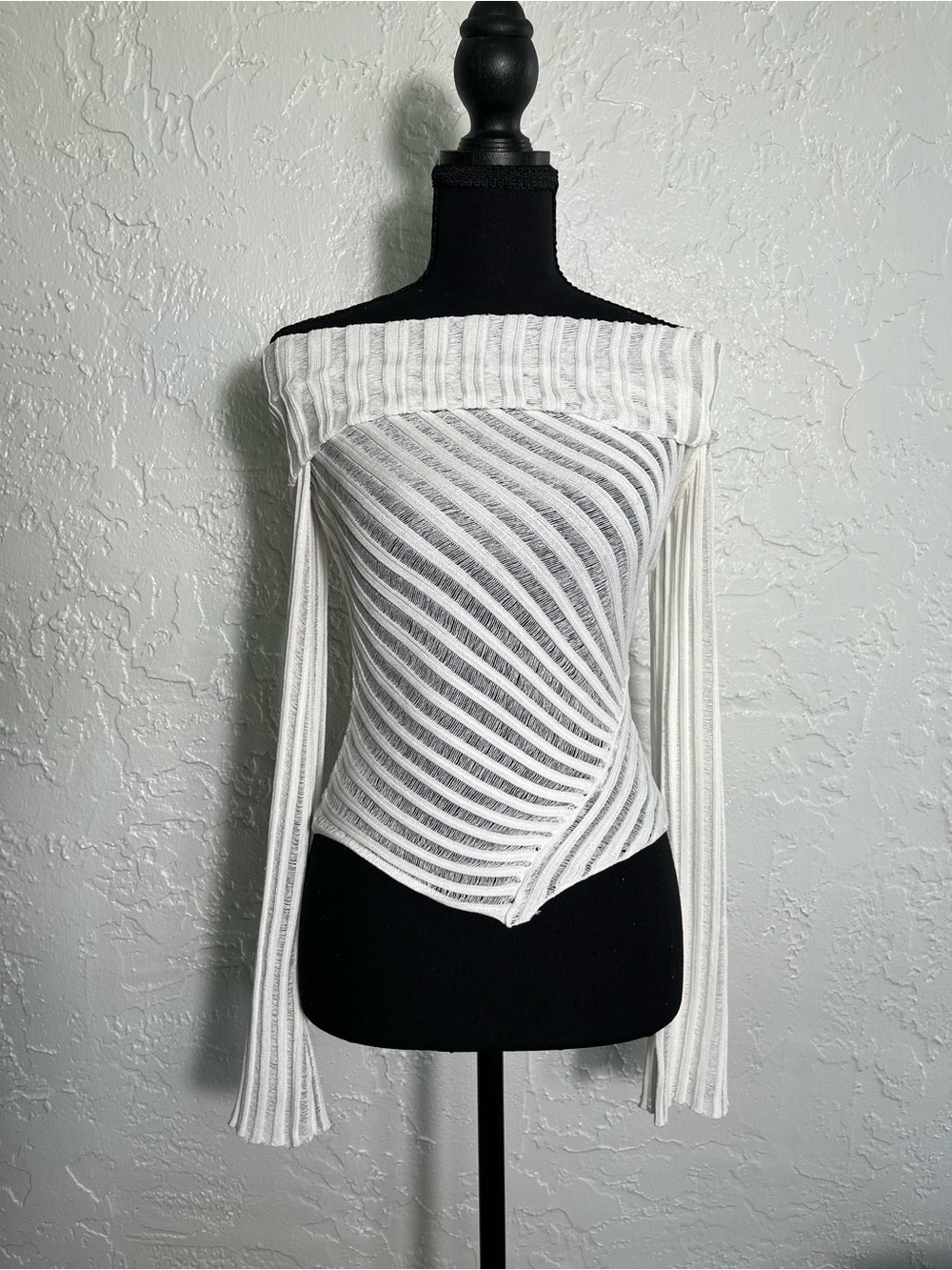 Princess‎ Polly White Off Shoulder Ribbed Knit Top NWT